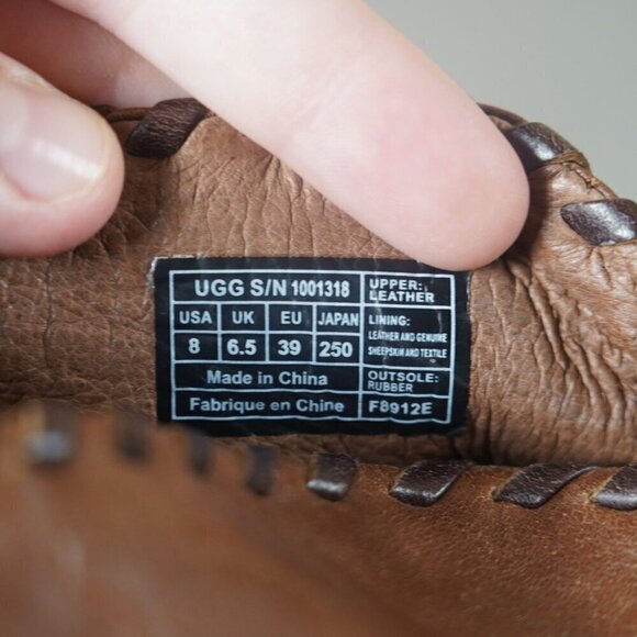 UGG Jamison Ankle Heeled Bootie Brown Distressed Leather Shearling Lined Size 8 - Picture 11 of 12